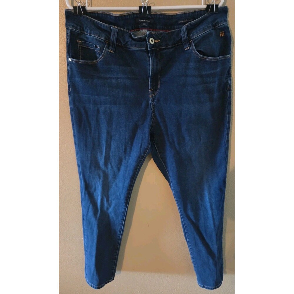 Tommy Hilfiger Greenwich Skinny Jeans Dark Wash High Rise Size 16W Flag Logo
